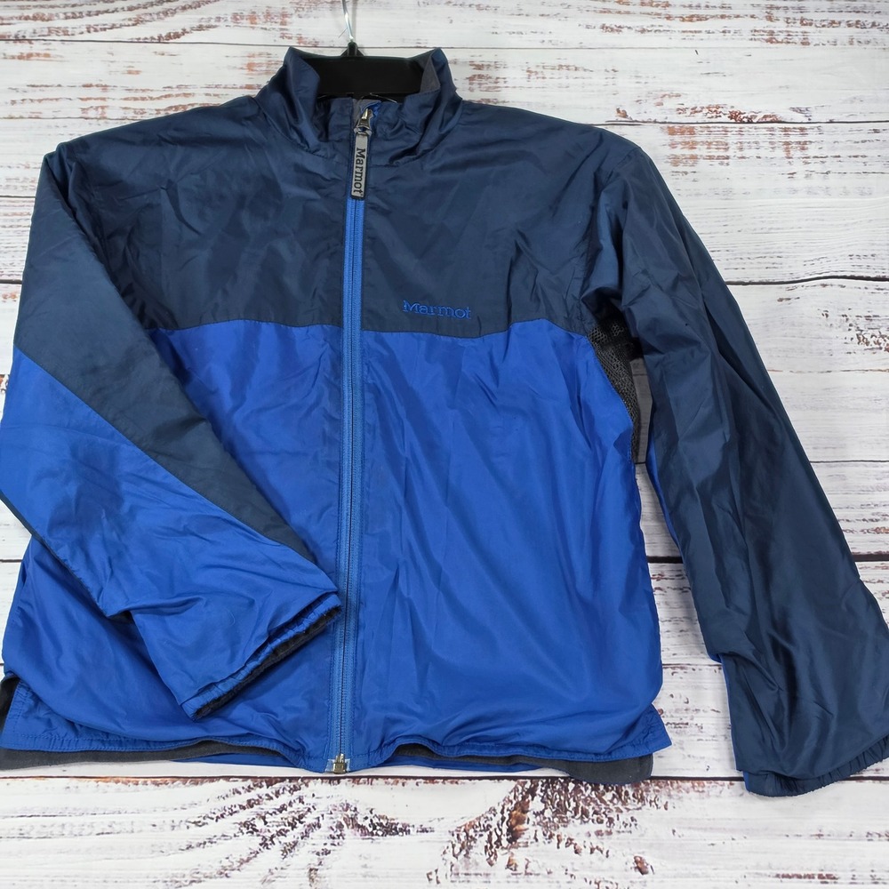 Marmot Windbreaker Jacket Boys Small 6-7 Blue Good Colorblock Zip Up Lite Weight
